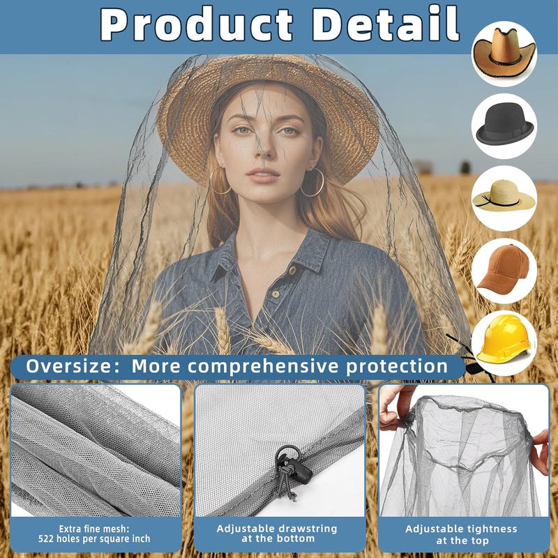 JayruiMice 2 Pack Ultra Large Mosquito Net 42x25 Inches Mosquito Head Net Oversized Insect Netting Bug Fits Most Hats for Gardening Hiking Fishing Traveling(Gray) - Image 3